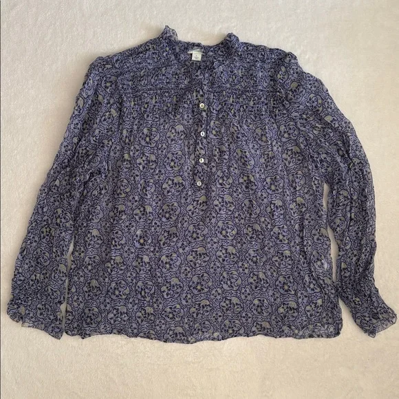 Sundance | Arabesque Smock & Ruffle Popover Cupro Boho Blouse Top Blue Iris (L) - Picture 16 of 16